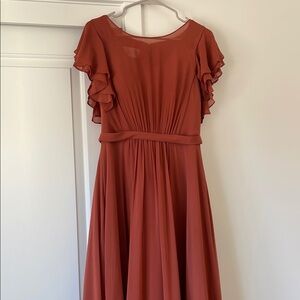 Azazie Terracotta Ruffled Front Formal Dress
